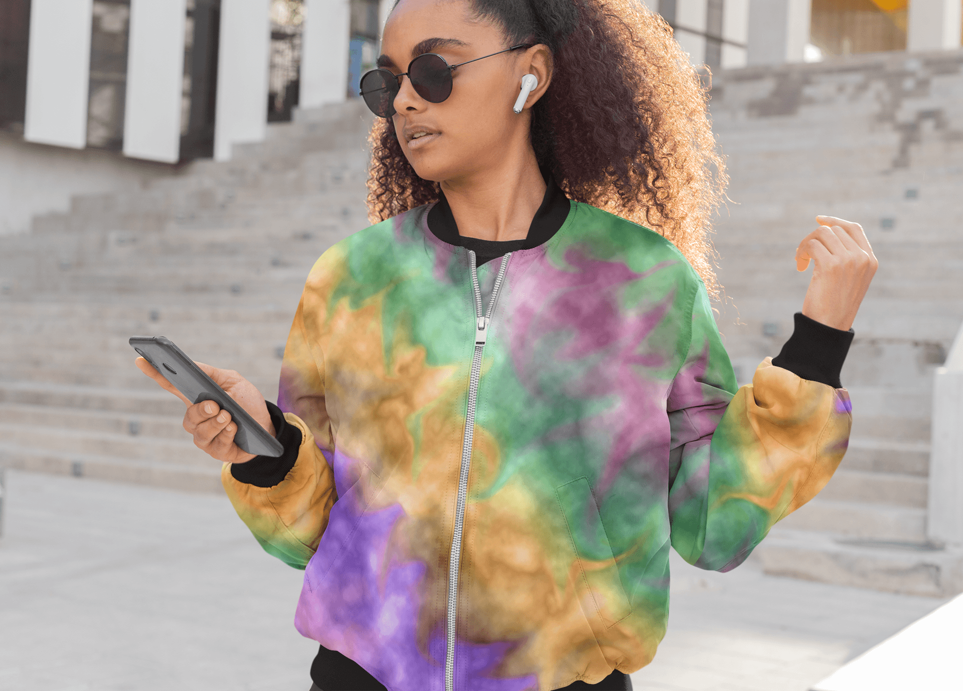 Multicolour Tie & Dye Bomber Jacket - The Accessorys Official