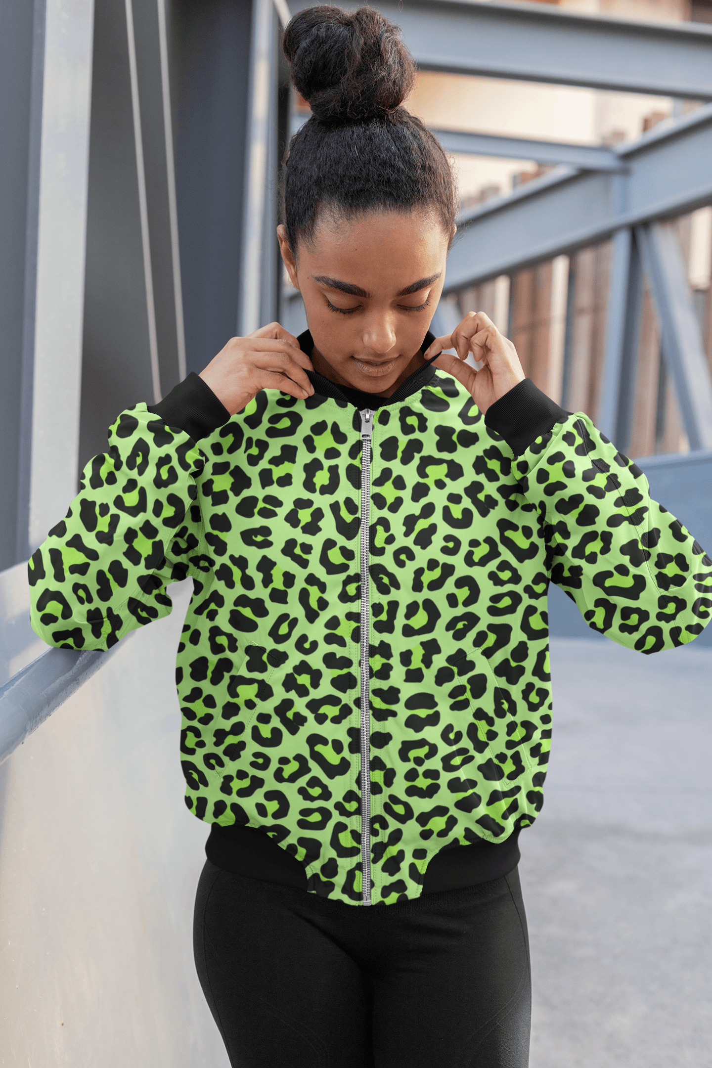 Neon Green Leopard Bomber Jacket - The Accessorys Official