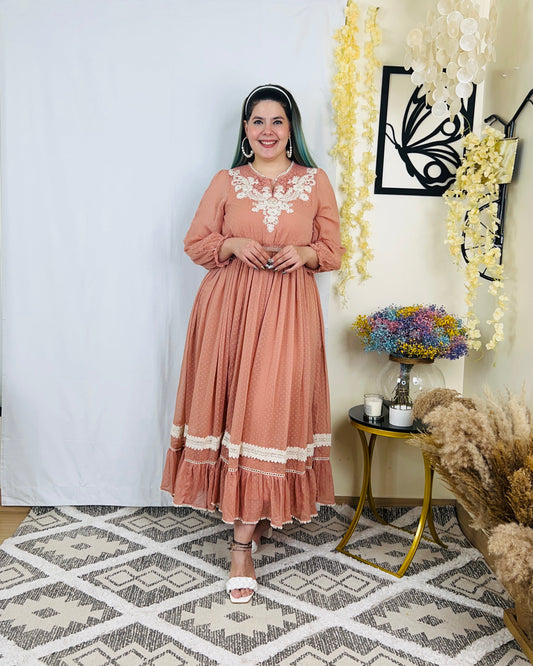 Pre Loved | Peach Embroidered Dress - The Accessorys Official